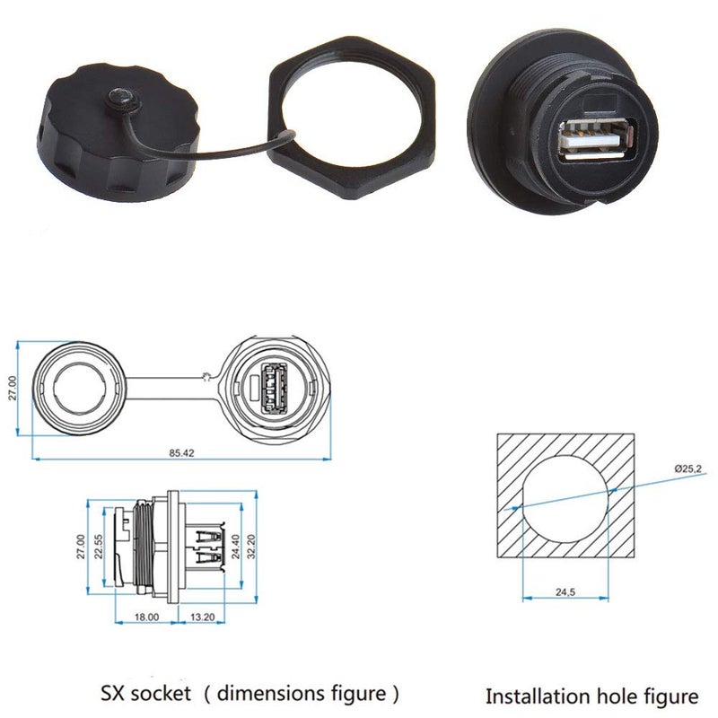 ANMBEST 2PCS Electrical USB2.0 IP67 Waterproof Connector Industrial Standard Double Head Coupler Adapter Female to Female Socket Plug Panel Mount with Waterproof/Dust Cap - Image 5